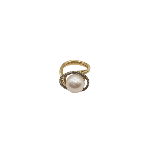 Bague 50 Bague en or jaune 18k avec perle de culture et diamants 58 Facettes #BT