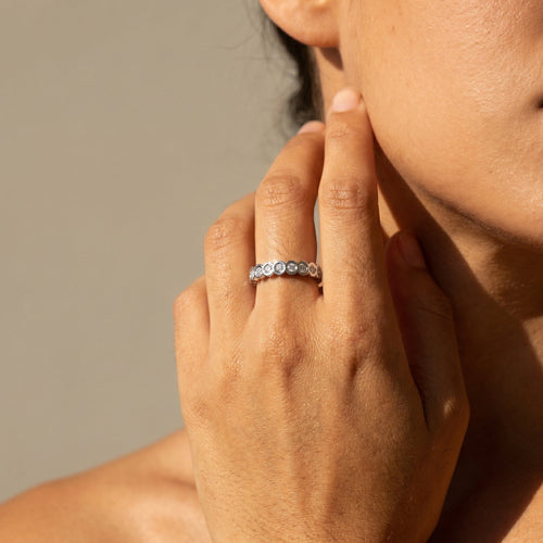 Bague 54 Bague Memory - Anneau complet en or blanc 585 avec 21 diamants 58 Facettes