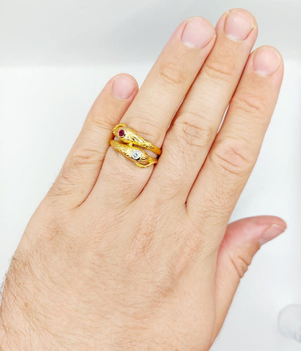 Bague 61 Bague serpent antique à deux têtes en or 18k, diamants et rubis 58 Facettes A06971