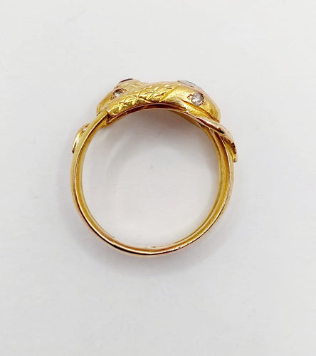 Bague 61 Bague serpent antique à deux têtes en or 18k, diamants et rubis 58 Facettes A06971
