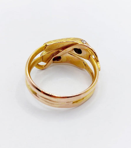 Bague 61 Bague serpent antique à deux têtes en or 18k, diamants et rubis 58 Facettes A06971