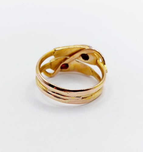 Bague 61 Bague serpent antique à deux têtes en or 18k, diamants et rubis 58 Facettes A06971