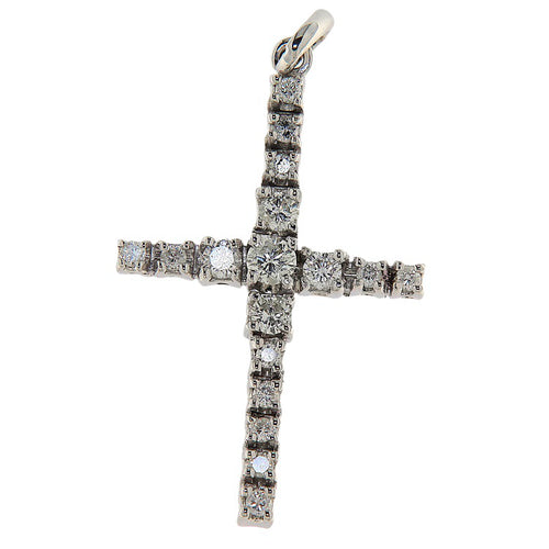 Pendentif Pendentif croix en or blanc 18 kt avec diamants 0,60 ct 58 Facettes G3941