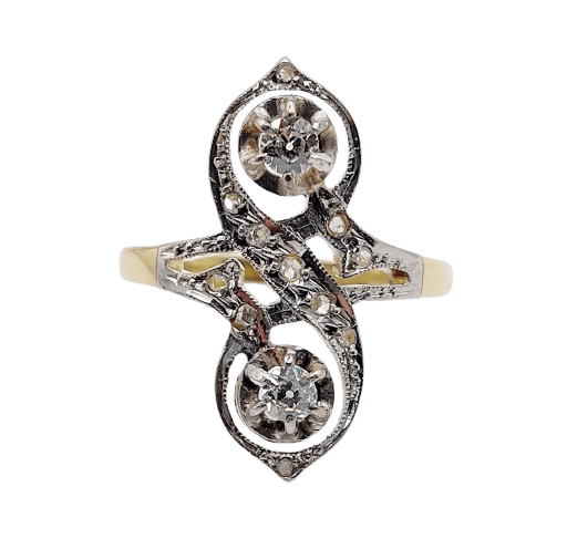 Bague 53 Bague marquise antique en or 18k et platine, diamants 58 Facettes A07005