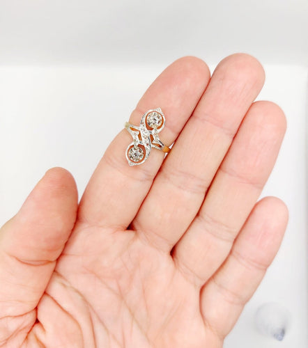Bague 53 Bague marquise antique en or 18k et platine, diamants 58 Facettes A07005
