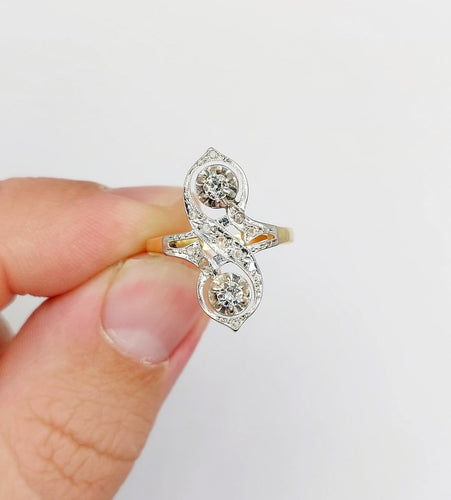Bague 53 Bague marquise antique en or 18k et platine, diamants 58 Facettes A07005