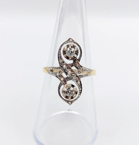 Bague 53 Bague marquise antique en or 18k et platine, diamants 58 Facettes A07005