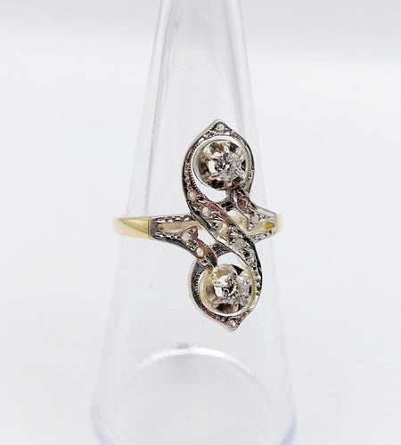 Bague 53 Bague marquise antique en or 18k et platine, diamants 58 Facettes A07005