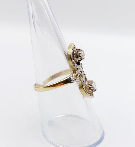 Bague 53 Bague marquise antique en or 18k et platine, diamants 58 Facettes A07005