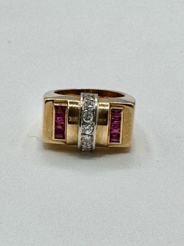Bague 52 Tank - Bague en or jaune, diamants et rubis 58 Facettes Bague