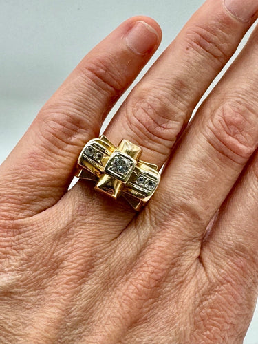 Bague 55 Bague tank - Diamants en or jaune 58 Facettes Bague