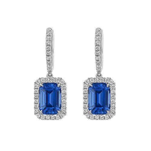 Boucles d'oreilles AITCHES - Boucles d'oreilles pendantes saphirs et diamants en or blanc 18K 58 Facettes GER1042WG