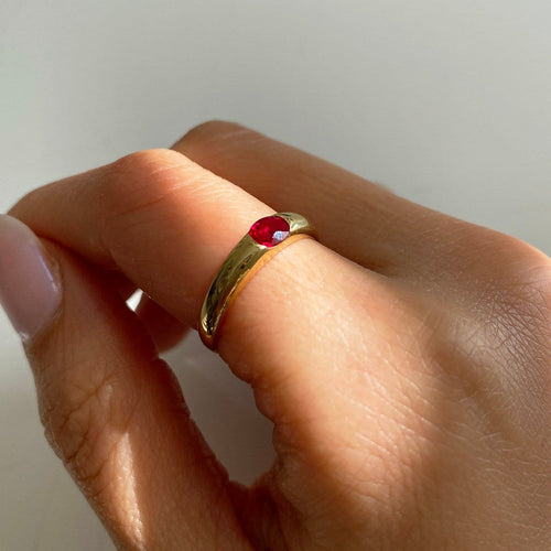 Bague 53 AITCHES Single Tulip - Bague en or 18K et rubis ovale 58 Facettes GBR1225RB