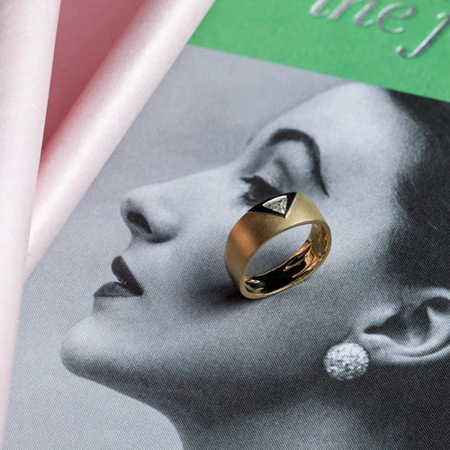 Bague Vintage - Bague chevalière en or jaune et diamant 0,48 ct 58 Facettes RING - 003
