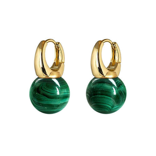 Boucles d'oreilles AITCHES - Boucles d'oreilles Jullie en argent sterling plaqué or 18K malachite 58 Facettes SER1028YG