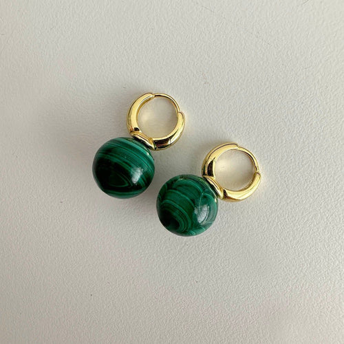 Boucles d'oreilles AITCHES - Boucles d'oreilles Jullie en argent sterling plaqué or 18K malachite 58 Facettes SER1028YG