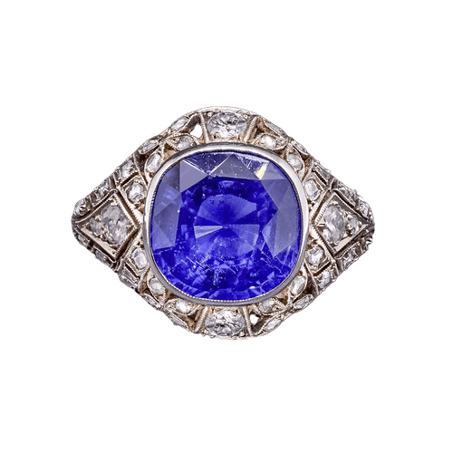 Bague Art déco - Bague en or blanc 18K, saphir synthétique et diamants 58 Facettes RING - 006