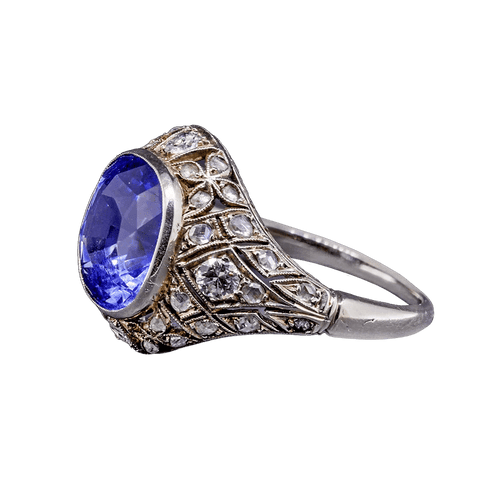 Bague Art déco - Bague en or blanc 18K, saphir synthétique et diamants 58 Facettes RING - 006