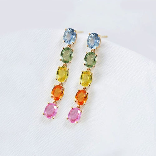 Boucles d'oreilles AITCHES - Boucles d'oreilles saphirs arc-en-ciel en or 18K 58 Facettes GER1018YG