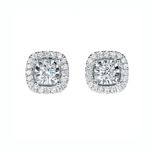 Boucles d'oreilles Embrace - Puces d'oreilles halo coussin en or blanc 18K et diamants 58 Facettes GER1354WG