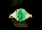 Bague 53 Bague en or jaune 18 carats, émeraude naturelle 0,70 ct, 2 diamants 58 Facettes bague emeraude