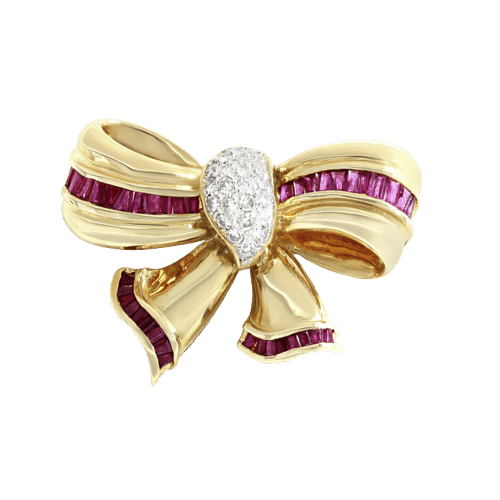 Broche Broche nœud en or jaune, rubis et diamants 58 Facettes 65000020
