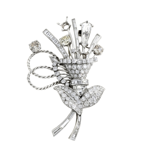 Broche gerbe en or blanc et diamants