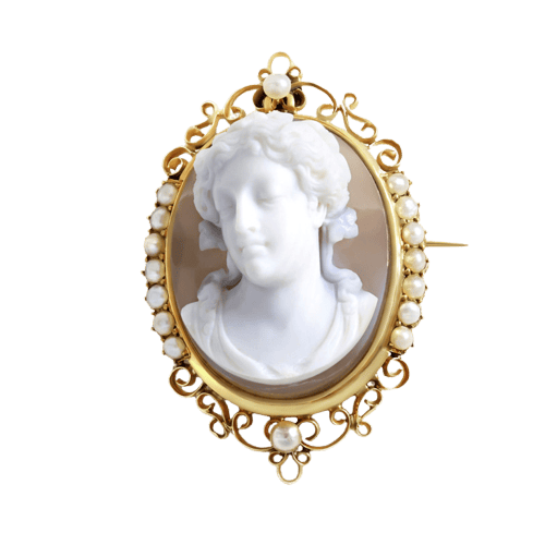 Broche Broche-pendentif camée en or jaune, agate et perles fines 58 Facettes 65000054