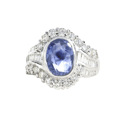 Bague en or blanc, saphir de Ceylan et diamants