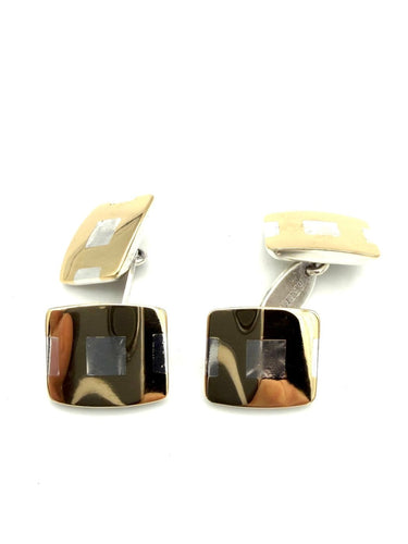 Boutons de manchette Hermès - Boutons de manchette vintage en argent et or jaune 58 Facettes HERMES BM