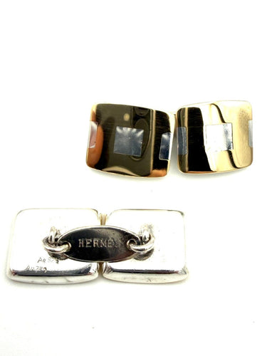 Boutons de manchette Hermès - Boutons de manchette vintage en argent et or jaune 58 Facettes HERMES BM