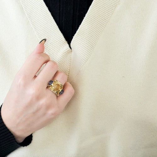 Bague 48 Bague jonc en or jaune et pierres de couleur 58 Facettes BO/240030/