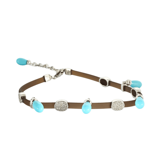 Bracelet Bracelet - Bracelet breloque en or blanc 750, diamants et turquoise 58 Facettes BO/240015/