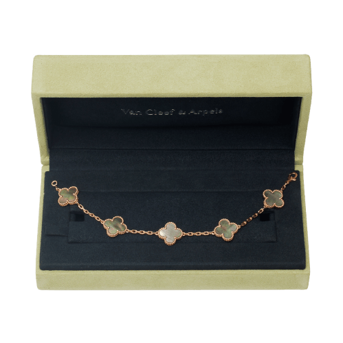 Bracelet Van Cleef & Arpels Vintage Alhambra - Bracelet 5 motifs en or rose et nacre grise 58 Facettes