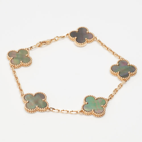 Bracelet Van Cleef & Arpels Vintage Alhambra - Bracelet 5 motifs en or rose et nacre grise 58 Facettes