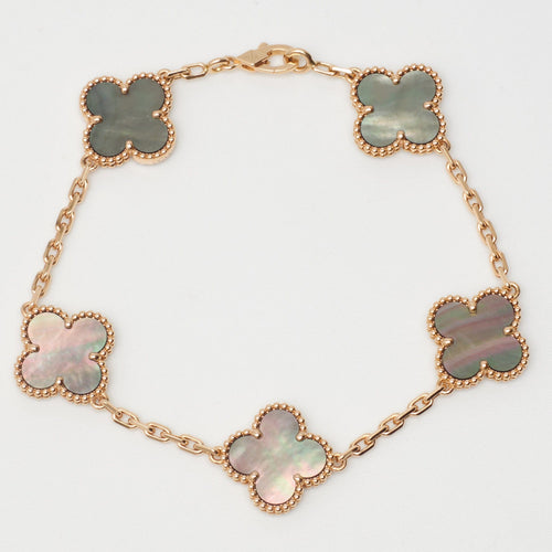 Bracelet Van Cleef & Arpels Vintage Alhambra - Bracelet 5 motifs en or rose et nacre grise 58 Facettes