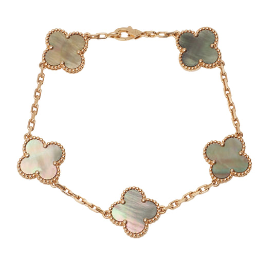 Bracelet Van Cleef & Arpels Vintage Alhambra - Bracelet 5 motifs en or rose et nacre grise 58 Facettes