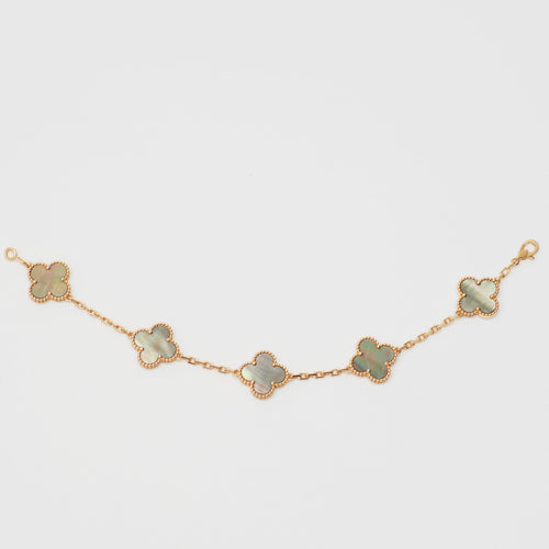 Bracelet Van Cleef & Arpels Vintage Alhambra - Bracelet 5 motifs en or rose et nacre grise 58 Facettes
