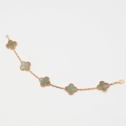 Bracelet Van Cleef & Arpels Vintage Alhambra - Bracelet 5 motifs en or rose et nacre grise 58 Facettes