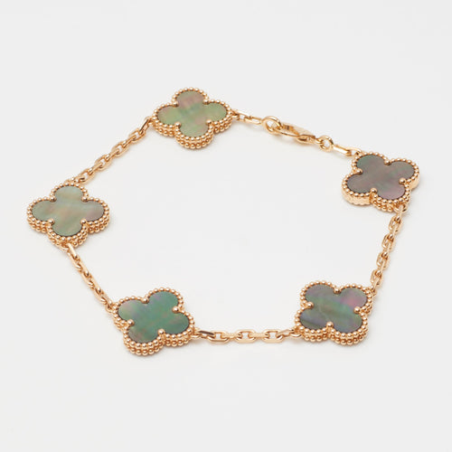 Bracelet Van Cleef & Arpels Vintage Alhambra - Bracelet 5 motifs en or rose et nacre grise 58 Facettes