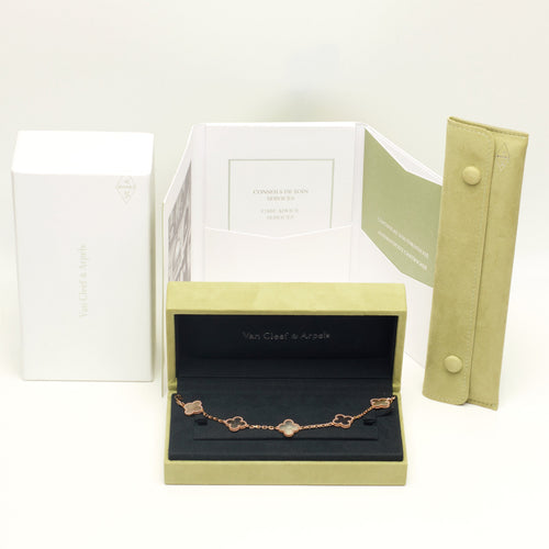 Bracelet Van Cleef & Arpels Vintage Alhambra - Bracelet 5 motifs en or rose et nacre grise 58 Facettes