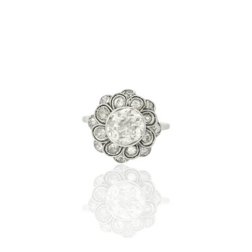 Bague 51.5 Art déco - Bague en or blanc 18K sertie de diamants 58 Facettes
