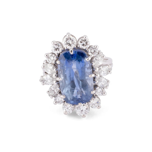 Bague Bague entourage en or et platine, saphir naturel et diamants 58 Facettes