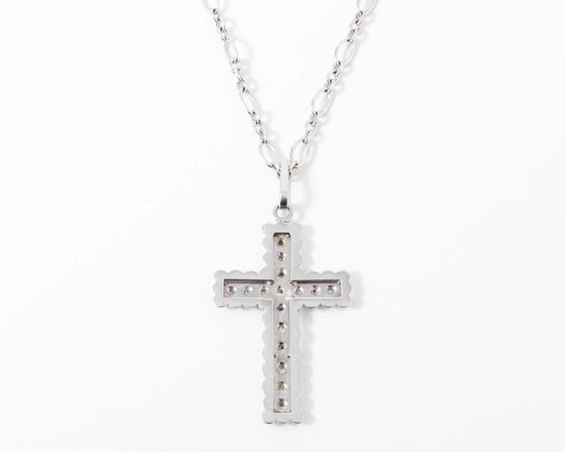 Collier Pendentif croix en or gris et diamants 58 Facettes 1