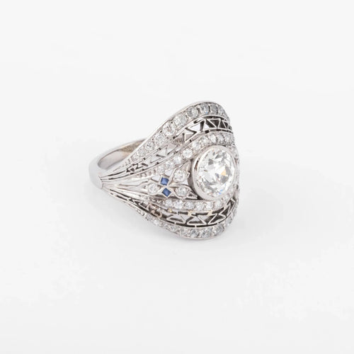Bague Bague dôme en platine, diamant et saphirs 58 Facettes 1