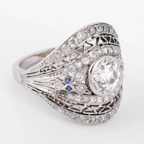 Bague Bague dôme en platine, diamant et saphirs 58 Facettes 1