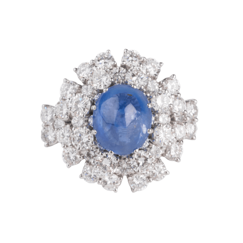 Bague 55 Bague cocktail en or gris, diamants et saphir cabochon 58 Facettes