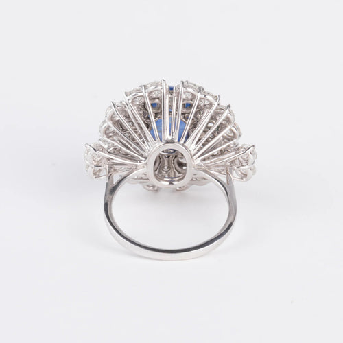 Bague Bague cocktail en or gris, diamants et saphir cabochon 58 Facettes