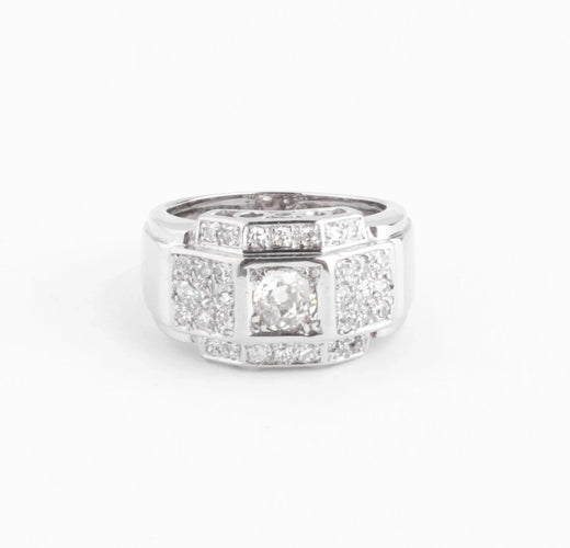 Bague Bague Art déco à gradins en platine et diamants 58 Facettes 1
