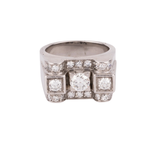 Tank - Bague en or gris, platine et diamants